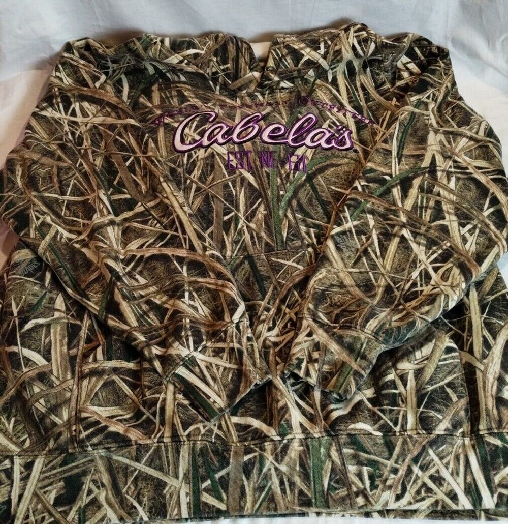Cabela's Womens 2XL Camo Hoodie Sweatshirt Mossy Oak Duck Hunting Cattails